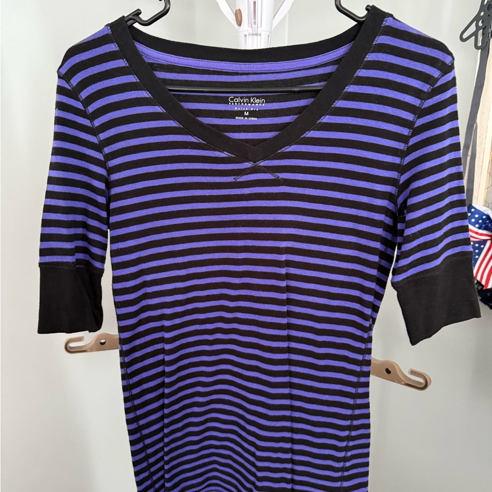 Calvin Klein Women's Striped Long Sleeve Top - Black and Purple